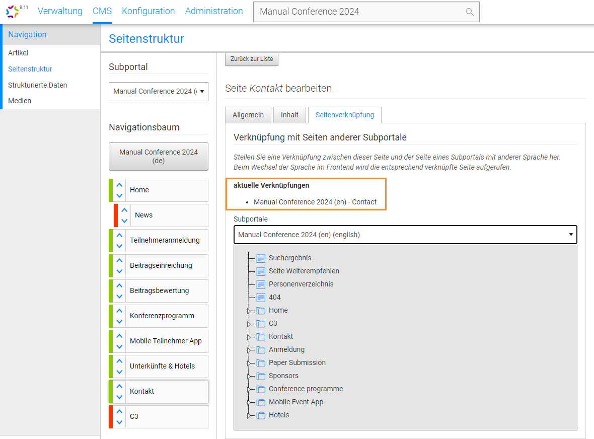 Abb. 3: Seitenverknüpfungen zwischen Subportalen