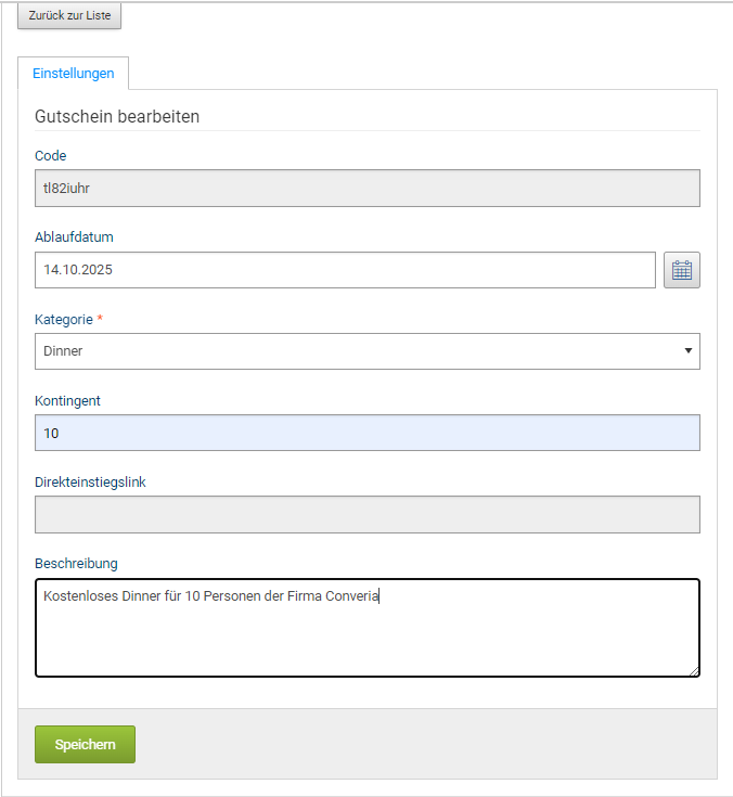 Abb. 2: Beispiel - Gutschein erstellen