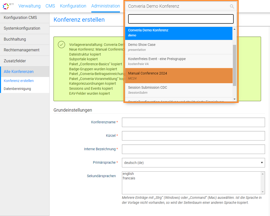 Abb. 2: Auswahl der neuen Veranstaltung