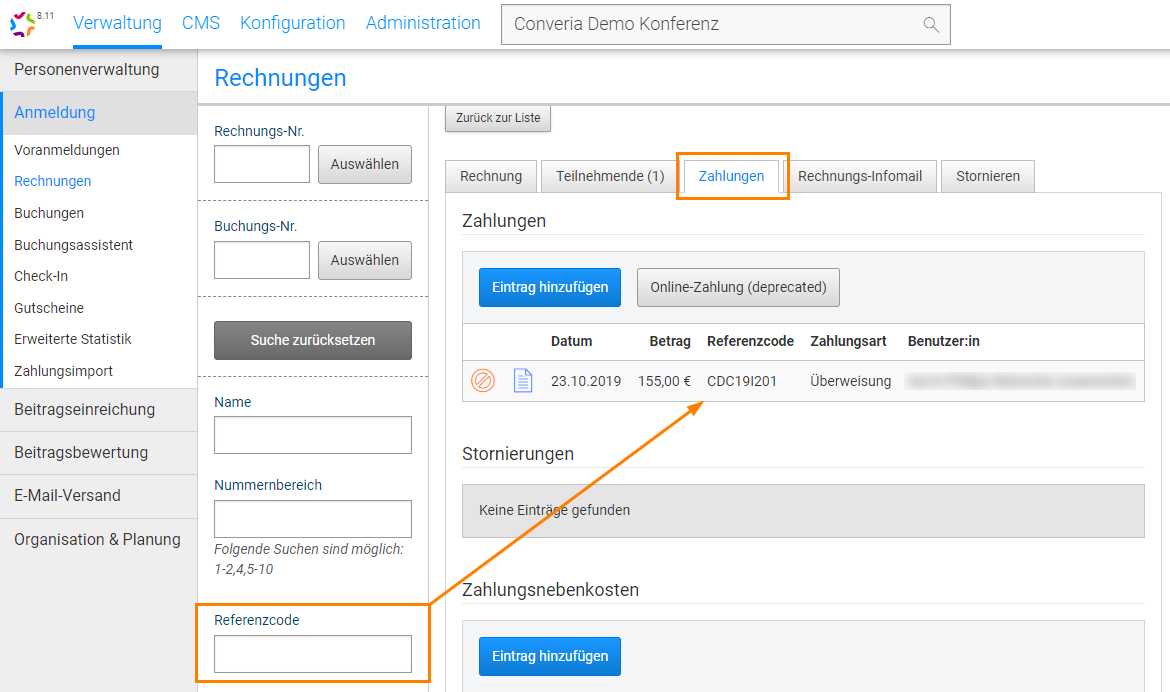 Abb. 2: Bezug für das Feld Referenzcode