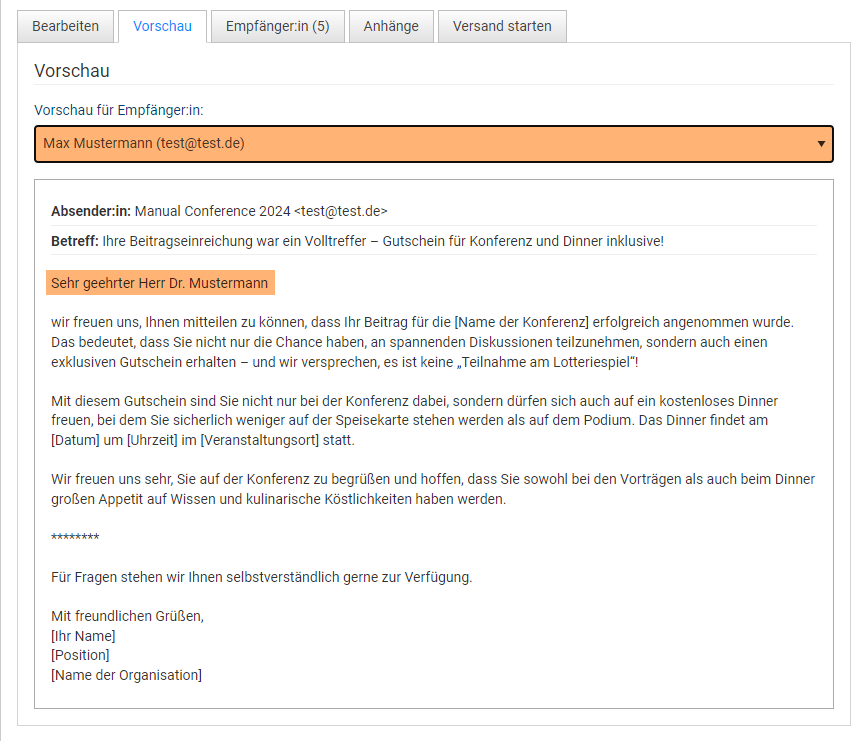 Abb. 6: Die Vorschau der E-Mail aus Sicht des Empfängers