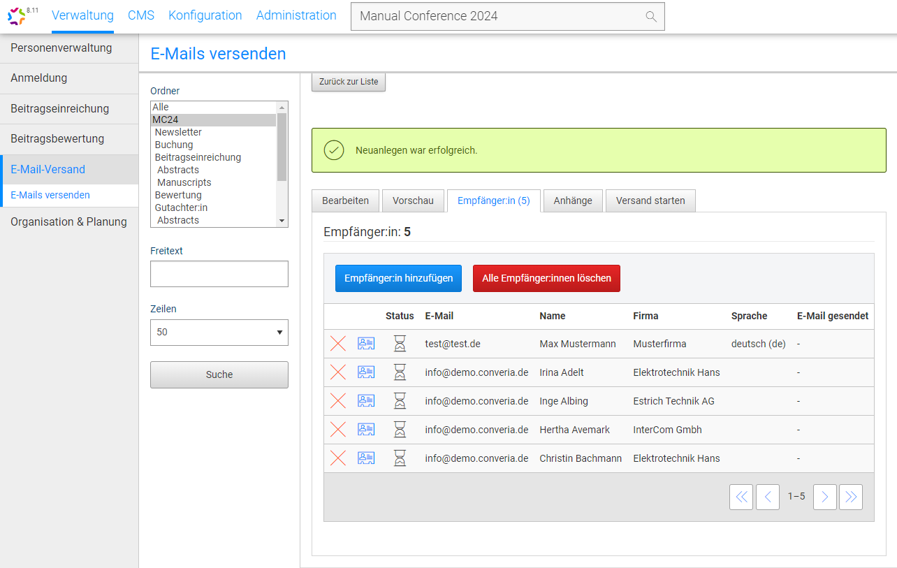 Abb. 5: Die Auswahl der Empfänger:innen