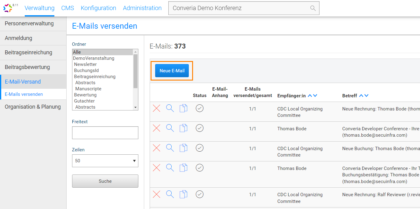 Abb. 1: Startbildschirm des Mail-Versands