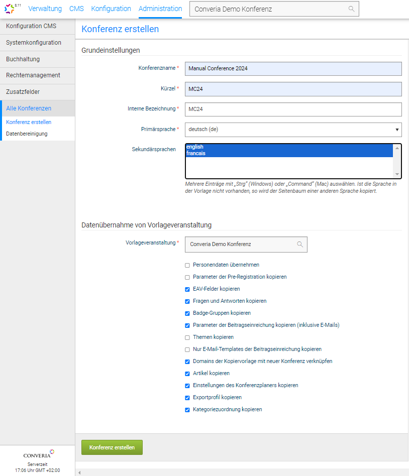 Abb. 1: Eine Konferenz erstellen und Daten übernehmen