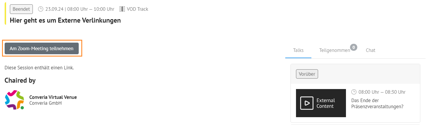 Abb. 9: Frontend-Ansicht - Externe Verlinkung (Button)