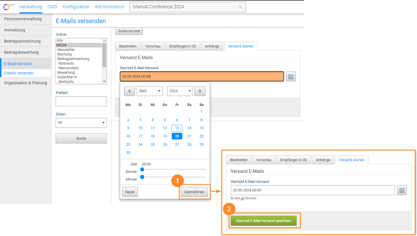Abb. 8: Startzeit planen