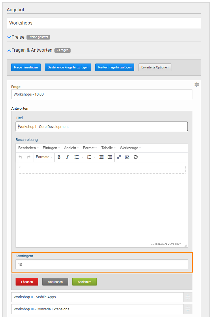 Festlegung eines Kontingents für eine indirekt verknüpfte Antwort
