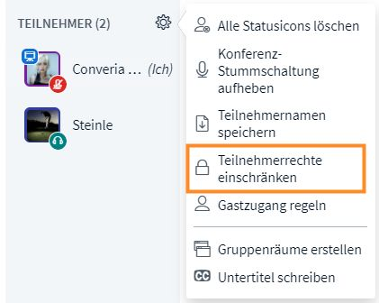 Abb. 6: Teilnehmerrechte einschränken 